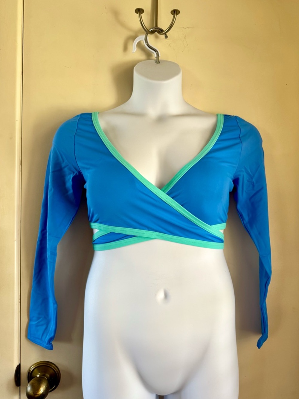 NEW Aqua blue wrap front front long sleeve swim top 12 - Picture 2 of 11